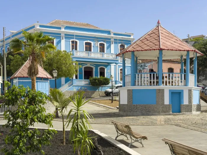 Framed Print : Town hall in traditional colonial style. Sao Filipe, the capital of the island Framed Print : Town hall in traditional colonial style. Sao Filipe, the capital of the island