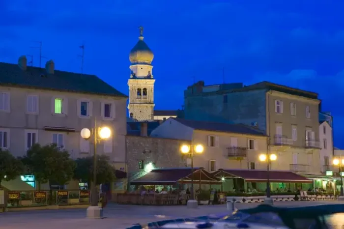 Framed Print : town by night, krk, croatia, eastern europe. balkan, europe