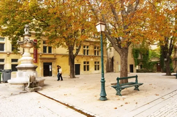 Framed Print : Town square in the old town, with trees with leaves in autumn colour. Place Pelissier Framed Print : Town square in the old town, with trees with leaves in autumn colour. Place Pelissier