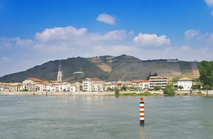 Framed Print : The town Tain l Hermitage, the river Rhone, The Hermitage vineyards on Framed Print : The town Tain l Hermitage, the river Rhone, The Hermitage vineyards on