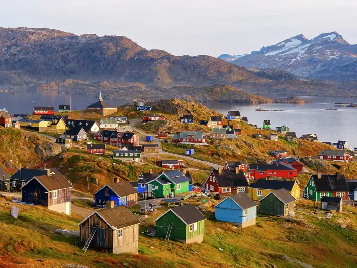 Framed Print : Town Tasiilaq (former Ammassalik), the biggest town in Greenland, Danish Territory, autumn