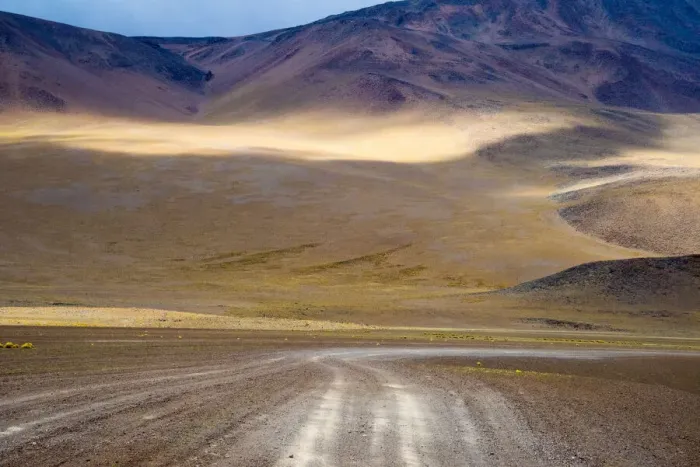 Framed Print : Tracks left by vehicles on desert land, Eduardo Abaroa Andean Fauna National Reserve