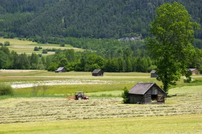 Framed Print : A tractor harvesting a hay field on a farm at Imst, Austria. austria, austrain Framed Print : A tractor harvesting a hay field on a farm at Imst, Austria. austria, austrain
