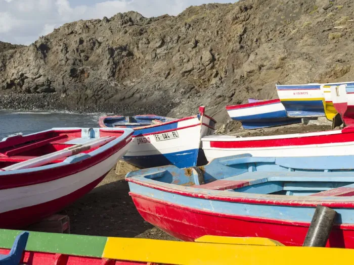 Framed Print : Traditional fishing boats near Las Salinas. Fogo Island (Ilha do Fogo)