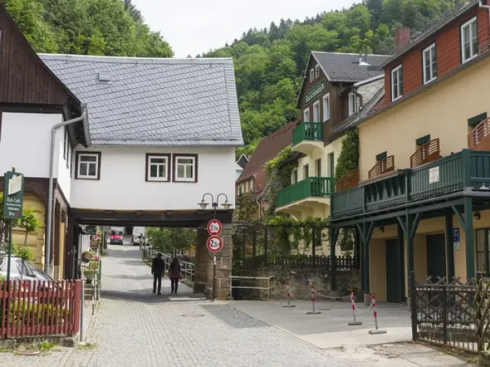 Framed Print : Traditional Half timbered buidlings in the village of Schmilka in summer, saxon switzerland