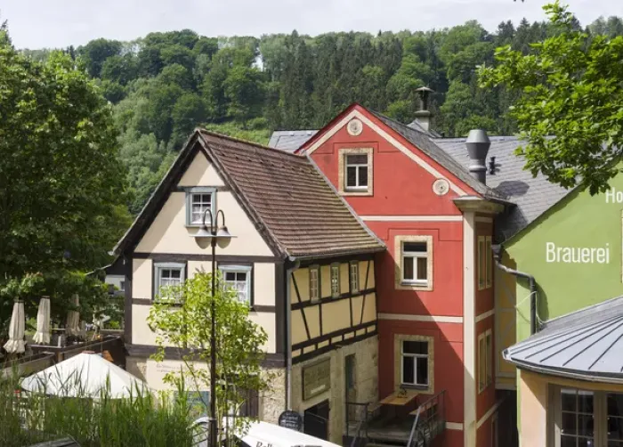 Framed Print : Traditional Half timbered buidlings in the village of Schmilka in summer, saxon switzerland Framed Print : Traditional Half timbered buidlings in the village of Schmilka in summer, saxon switzerland