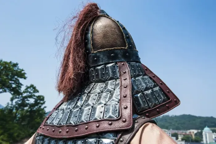 Framed Print : Traditional helmet of a guard at the changing of the guard ceremony, Gongsanseong Framed Print : Traditional helmet of a guard at the changing of the guard ceremony, Gongsanseong