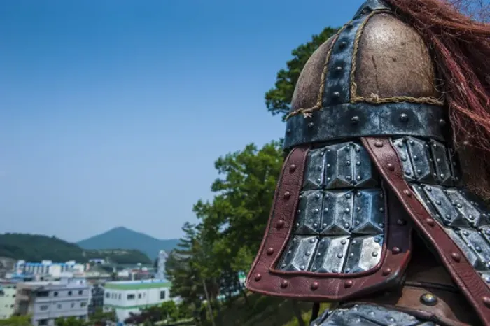 Framed Print : Traditional helmet of a guard at the changing of the guard ceremony, Gongsanseong Framed Print : Traditional helmet of a guard at the changing of the guard ceremony, Gongsanseong