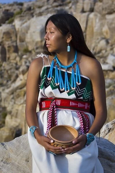 Traditional Hopi girl, Povi Lomayauma 16 year old teenager, dressed in traditionally