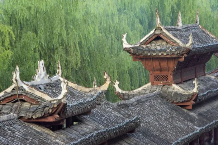 Framed Print : Traditional house with willow trees, Zhenyuan, Guizhou Province, China Framed Print : Traditional house with willow trees, Zhenyuan, Guizhou Province, China