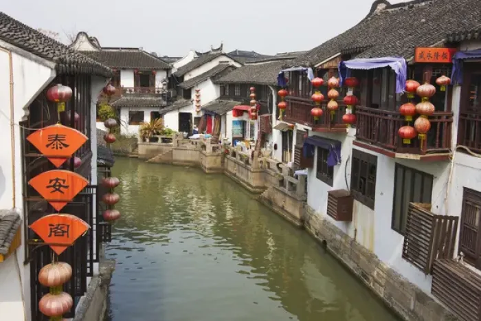 Framed Print : Traditional houses along the Grand Canal in the watertown, Zhujiajiao, Shanghai, China