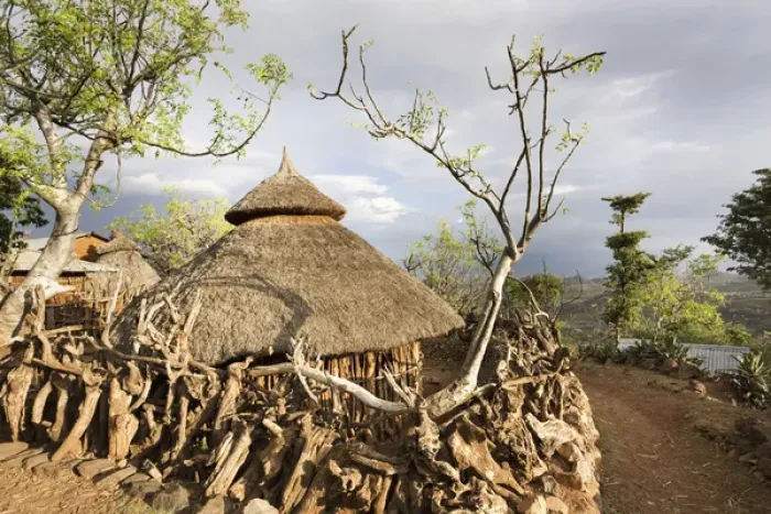 Framed Print : Traditional Konso village on a mountain ridge overlooking the rift valley Framed Print : Traditional Konso village on a mountain ridge overlooking the rift valley