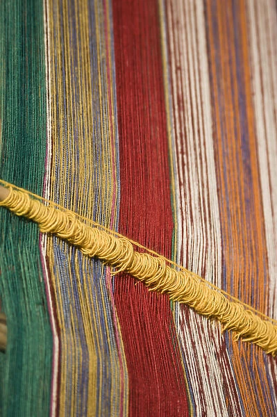 Traditional loom for with unfinished weaving, Cuzco, Peru, South America
