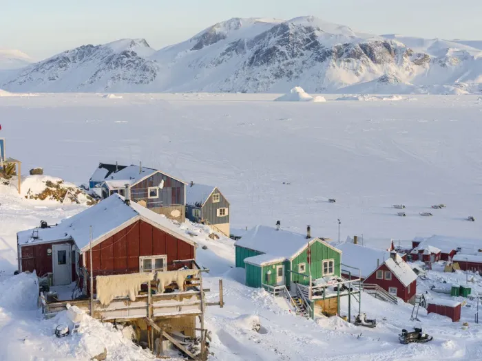 Framed Print : The traditional and remote Greenlandic Inuit village Kullorsuaq located at the Melville Framed Print : The traditional and remote Greenlandic Inuit village Kullorsuaq located at the Melville