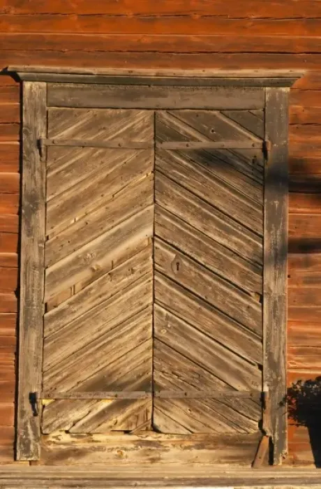 Framed Print : Traditional style Swedish wooden painted house. A door Fading peeling painting. Smaland region