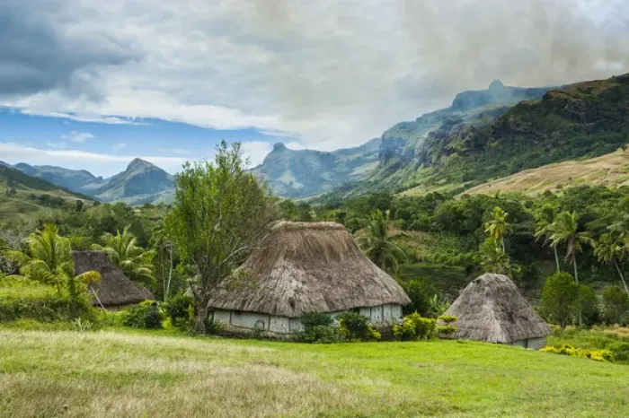 Framed Print : Traditional thached roofed huts in Navala in the Ba Highlands of Viti Levu, Fiji Framed Print : Traditional thached roofed huts in Navala in the Ba Highlands of Viti Levu, Fiji
