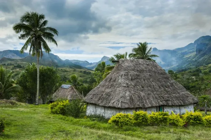 Framed Print : Traditional thached roofed huts in Navala in the Ba Highlands of Viti Levu, Fiji Framed Print : Traditional thached roofed huts in Navala in the Ba Highlands of Viti Levu, Fiji