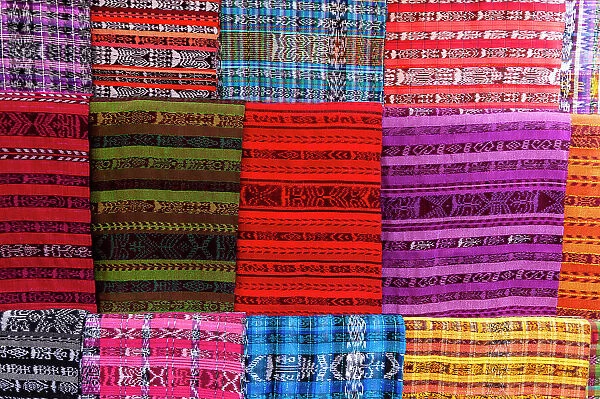 Traditional woven textiles for sale. Totonicapan, Guatemala