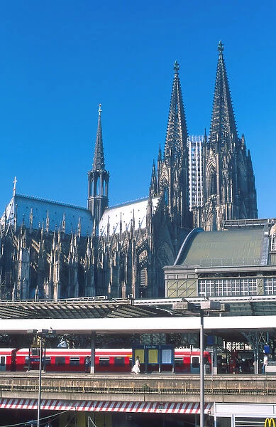Train station at Cologn, Germany. In German it is called the Hauptbahnhof. Cathedral