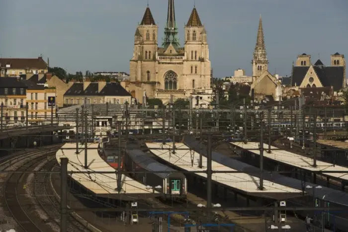 Framed Print : Train station, St Benigne Cathedral, Dijon, Cote d Or, Burgundy, France