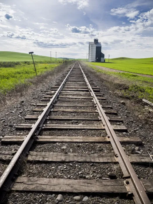 Framed Print : Train tracks and grain elevator in Eastern Washington Framed Print : Train tracks and grain elevator in Eastern Washington