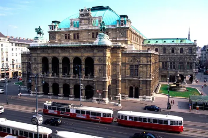Framed Print : A tram outside the Vienna Opera House in Austria. austria, austrian, europe