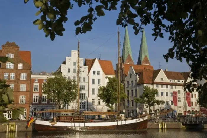 Framed Print : Trave River, harbor, Lubeck, Schleswig-Holstein, Germany