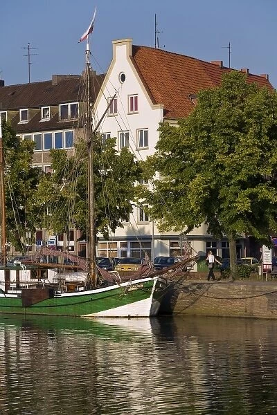 Trave River, harbor, schooner, Lubeck, Schleswig-Holstein, Germany