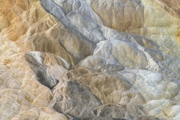 Framed Print : Travertine deposits colored by thermophilic bacteria, Mammoth Hot Springs, Yellowstone National Park