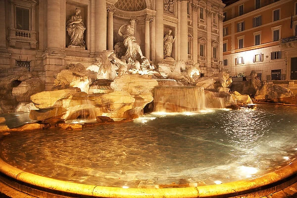 Trevi Fountain, Fontana de Trevi, Close Up, Night, Pool, Neptune Statues, Rome