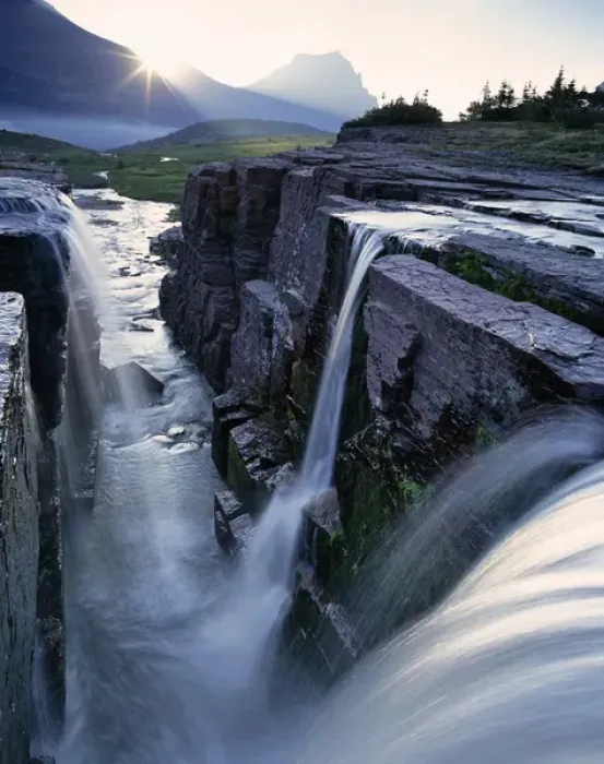 Framed Print : Triple Waterfall at Logan Pass in Glacier National Park in Montana Framed Print : Triple Waterfall at Logan Pass in Glacier National Park in Montana