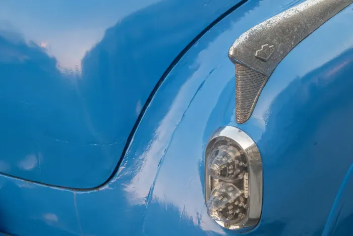 Framed Print : Detail of trunk and rear fender on blue classic American Buick car in Habana, Havana Framed Print : Detail of trunk and rear fender on blue classic American Buick car in Habana, Havana