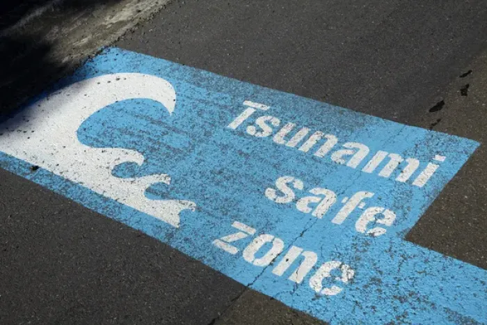 Framed Print : Tsunami safe zone sign, Wellington, North Island, New Zealand Framed Print : Tsunami safe zone sign, Wellington, North Island, New Zealand