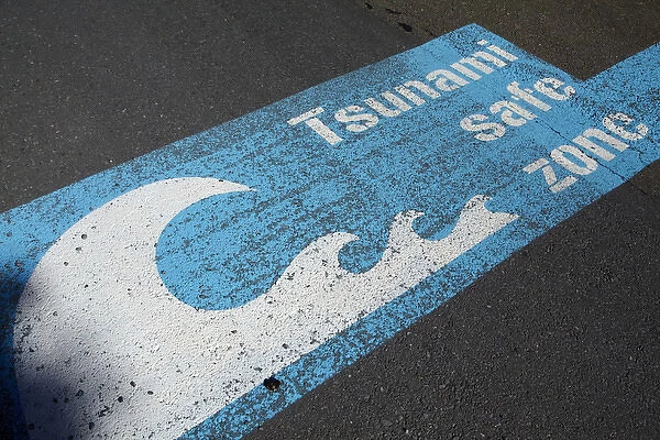 Tsunami safe zone sign, Wellington, North Island, New Zealand