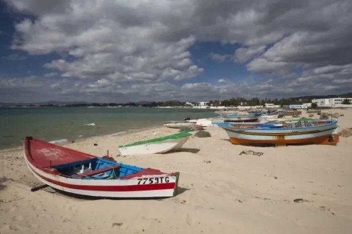 Framed Print : Tunisia, Cap Bon, Hammamet, fishing boats on beach Framed Print : Tunisia, Cap Bon, Hammamet, fishing boats on beach