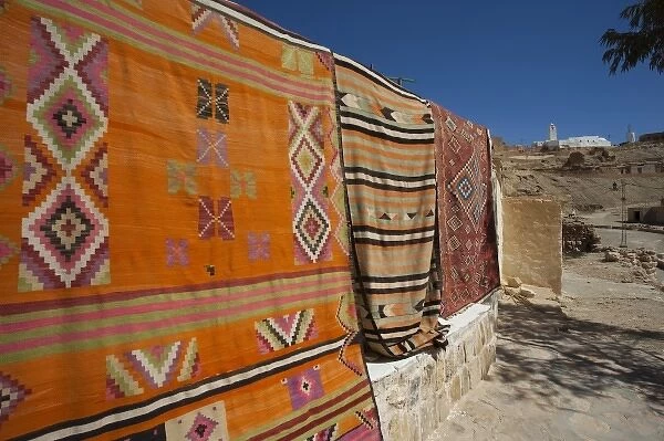 Tunisia, Ksour Area, Chenini, Berber carpets for sale