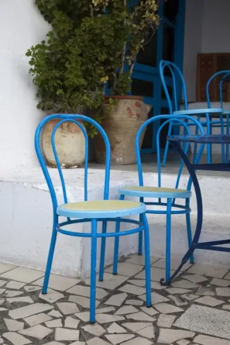 Framed Print : Tunisia, Sidi Bou Said, cafe chairs