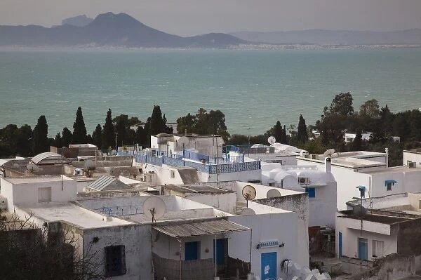 Tunisia, Sidi Bou Said, houses by the Gulf of Tunis