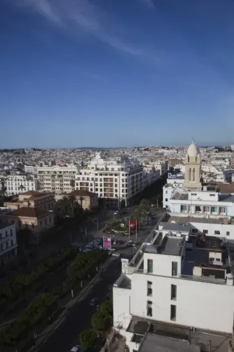 Framed Print : Tunisia, Tunis, Avenue Habib Bourguiba, elevated view towards Place de L Independence Framed Print : Tunisia, Tunis, Avenue Habib Bourguiba, elevated view towards Place de L Independence