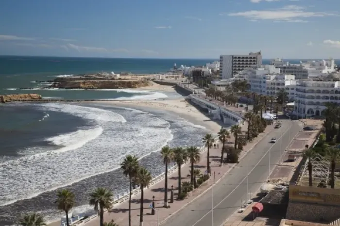 Framed Print : Tunisia, Tunisian Central Coast, Monastir, elevated view of Route de la Corniche