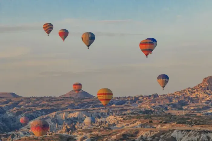 Framed Print : Turkey, Anatolia, Cappadocia, Goreme. Hot air balloons flying above / among rock formations Framed Print : Turkey, Anatolia, Cappadocia, Goreme. Hot air balloons flying above / among rock formations