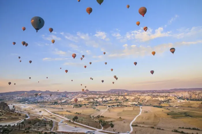 Framed Print : Turkey, Anatolia, Cappadocia, Goreme. Hot air balloons flying above / among rock formations Framed Print : Turkey, Anatolia, Cappadocia, Goreme. Hot air balloons flying above / among rock formations