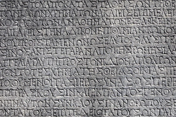 Turkey, Ephesus. Ancient stone writings at ancient city