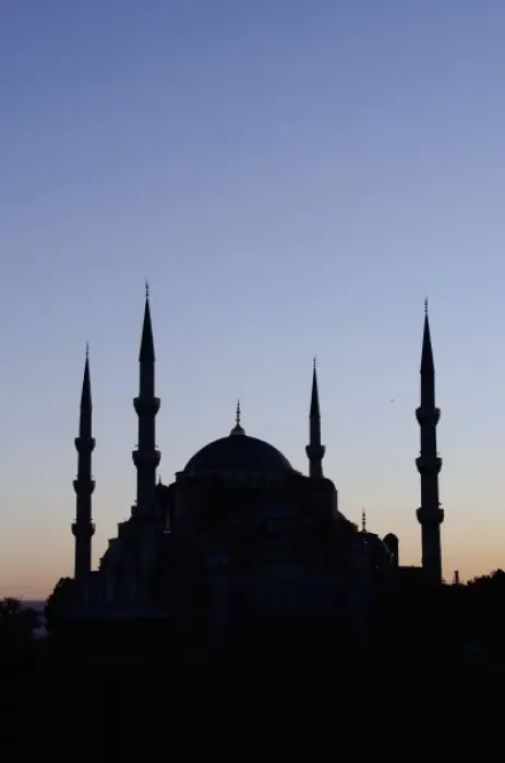 Framed Print : Turkey, Istanbul. Blue Mosque (aka Sultan Ahmet I Camii), circa 1609. Sunset over the Blue Mosque