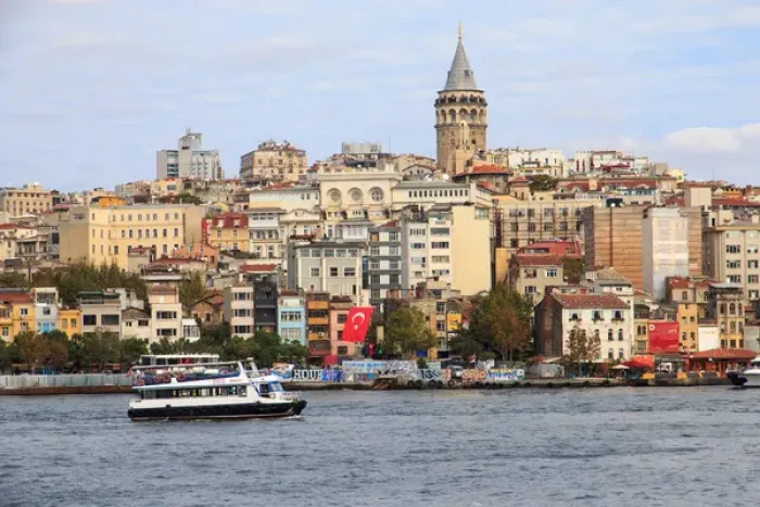 Framed Print : Turkey, Istanbul. Galata Tower as seen from Spice Bazaar