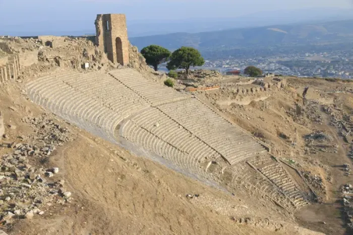Framed Print : Turkey, Izmir Province, Bergama, Pergamon, Acropolis Theater of Against the Modern City of Bergama Framed Print : Turkey, Izmir Province, Bergama, Pergamon, Acropolis Theater of Against the Modern City of Bergama