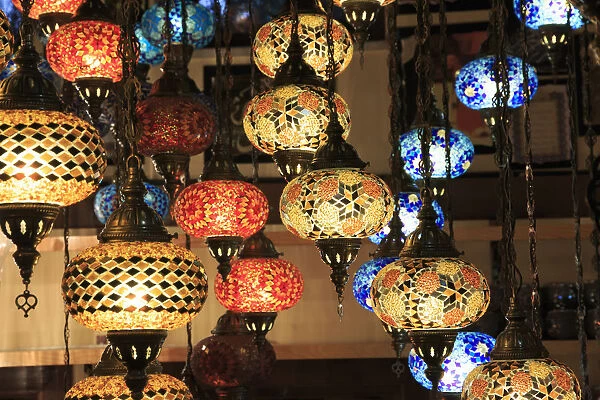Turkey, Marmara region, Bursa Provice, Bursa, colorful, glass mosaic lamps