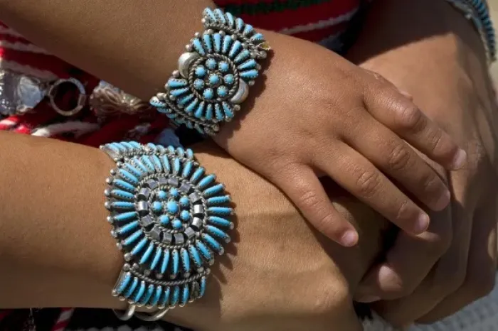 Framed Print : Turquoise bracelets crafted and worn by a Navajo Indian mother and daughter from Arizona, USA Framed Print : Turquoise bracelets crafted and worn by a Navajo Indian mother and daughter from Arizona, USA