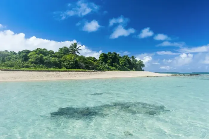 Framed Print : Turquoise water around a little island with a white sand beach in Haa'apai, Haapai