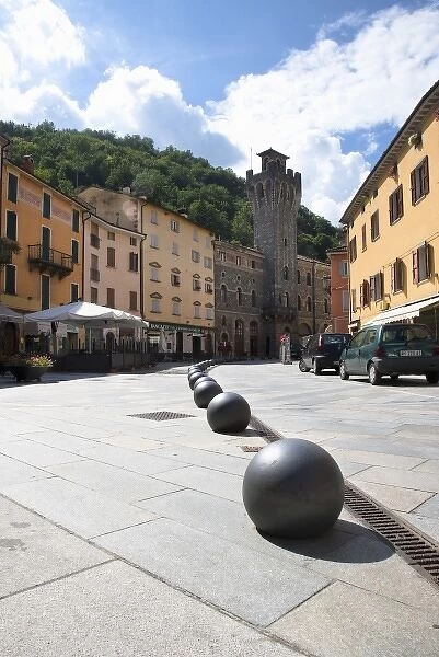 Tuscany, Italy - Iron balls lining the edge of a pedestrian plaza